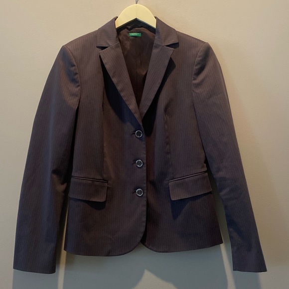 2/$35 Benetton Taupe Pinstripe Jacket Blazer 8 - Picture 1 of 7